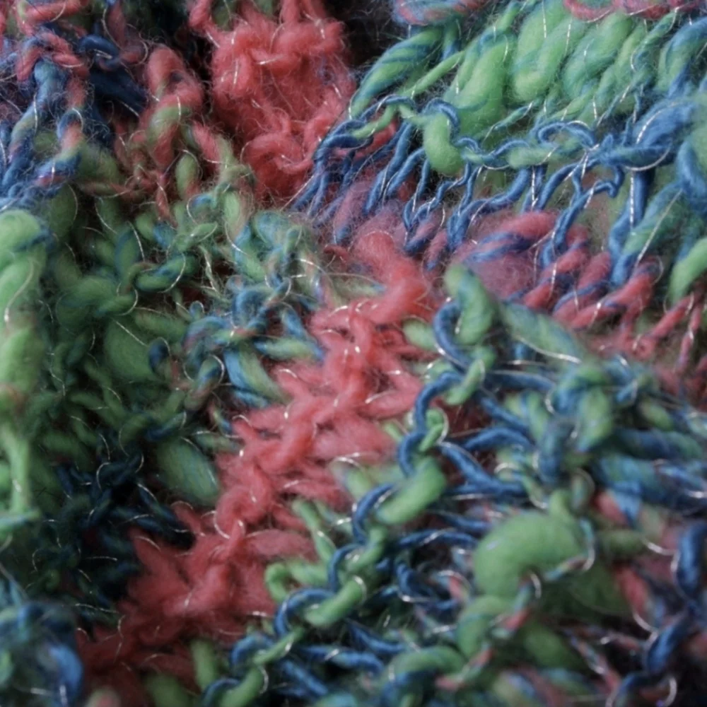 Scarf Handknit from Hand Spun Yarn Wool Bamboo & Silver Thread Handmade Unique